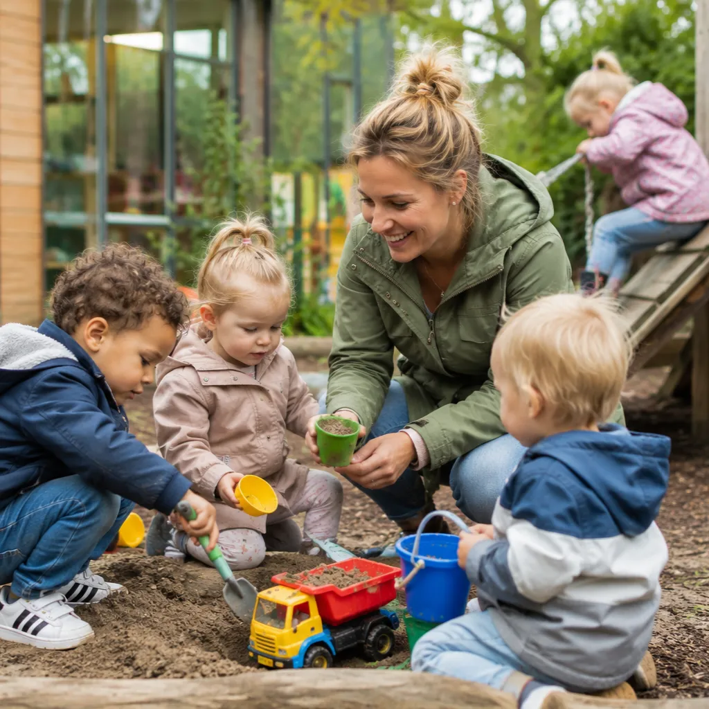 Kinderen spelen buiten bij kinderdagverblijf